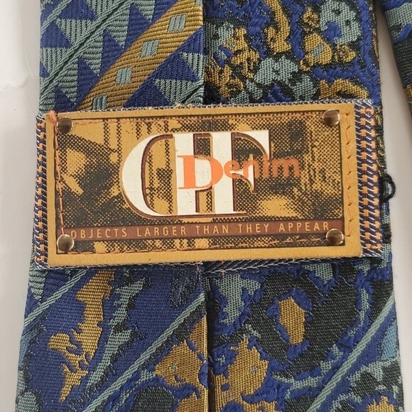CF DENIM SILK HANDMADE TIE BLUE BROWN - Picture 5 of 6